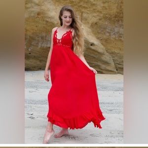 NWT Free People Adella Maxi Slip Dress Red